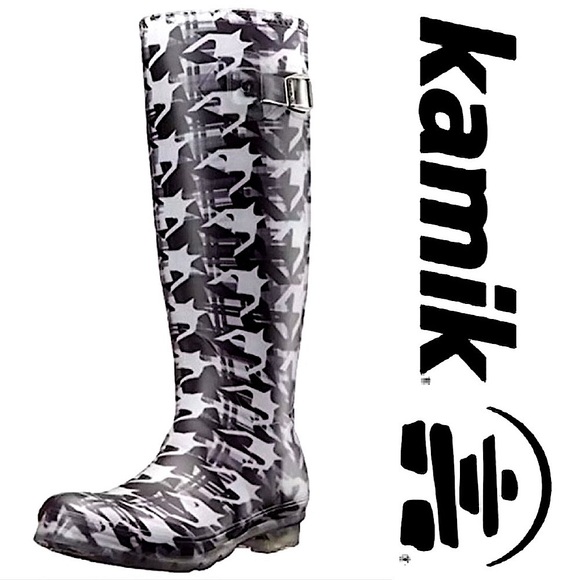 - Kamik Dynamic Houndstooth Print Rubber Rainboots SZ 7! NEW! - Picture 1 of 8